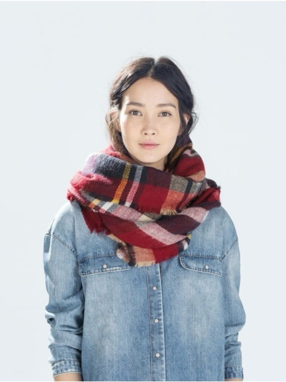 Zara - Red Plaid Oversized Blanket Scarf